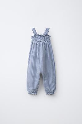 LONG STRIPED SMOCKED DUNGAREES - Bluish | ZARA India