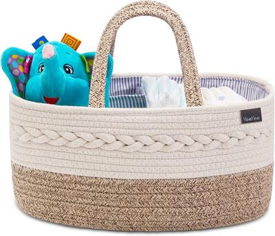 YeaYee Nappy Caddy,Baby Diaper Caddy Organiser, Portable Nursery Storage Basket with Changeable Compartments,100% Cotton Woven Rope(Small, Yellow)… :