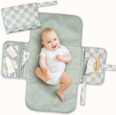Tiny Twinkle Portable Baby Changing Mat – Foldable & Washable Travel Changing Pad – Diaper & Nappy Changing Mat with Smart Wipes Pocket & Storage (Gre