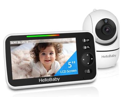 HelloBaby No WiFi Baby Monitor 5 Screen 30-Hour Battery Pan-Tilt-Zoom Video Upgrade with Camera and Audio, Night Vision, VOX, 2-Way Talk