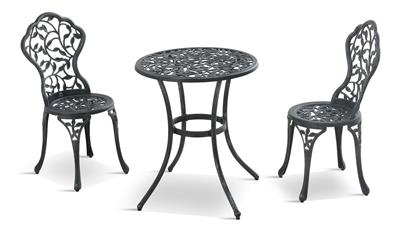 For Living Nottingham Aluminum Cast Outdoor/Patio/Balcony Bistro Set, Black, 3-pc