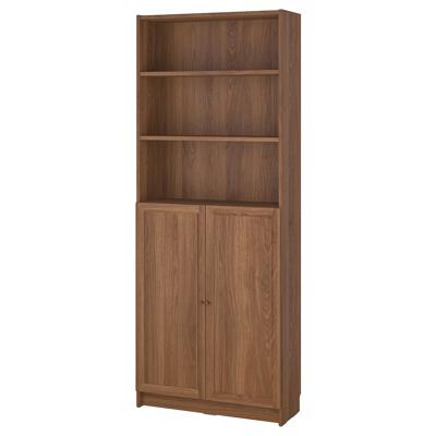 BILLY / OXBERG bookcase with doors, brown walnut effect, 311/2x113/4x791/2 - IKEA
