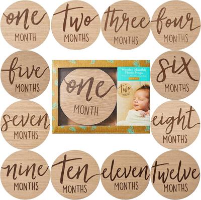 Amazon.com : Kate & Milo Baby Monthly Milestone Marker Discs - Classic Cursive Script Wooden Discs with Reversible Photo Props for Baby Announcement a