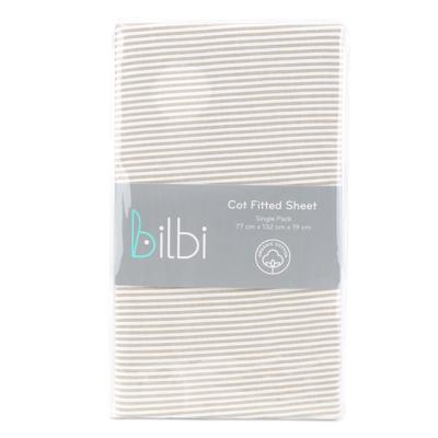 Bilbi Cot Fitted Sheet Taupe Stripe | Baby Bunting AU