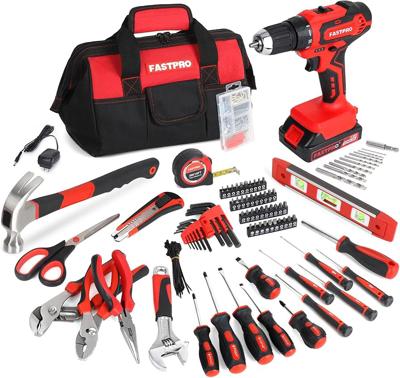 Amazon.com: FASTPRO 232-Piece Home Tool Set with Drill, 20V Cordless Drill Driver, Household Repairing Tool Kit with Drill, 12-Inch Wide Mouth Storage