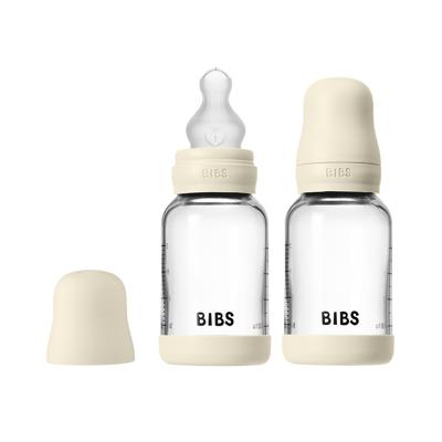 BIBS Glass Baby Bottle 120ml Silicone 2-Pack Ivory | Slow Flow