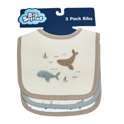 Big Softies 3 Pack Applique And Printed Bibs - Whale | Baby Bunting AU