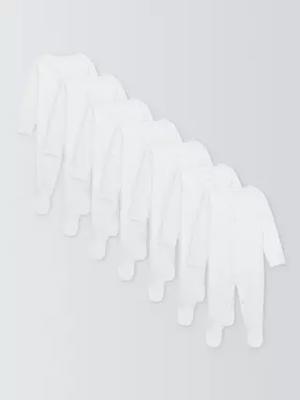 John Lewis Baby Cotton Sleepsuit, Pack of 7, White, Newborn