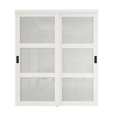 ARK DESIGN 72 in. x 80 in. 3-Lite Frosted Glass White Finished MDF Interior Closet Sliding Door with Hardware and Black Handles SD-BL-3L-72 - The Home