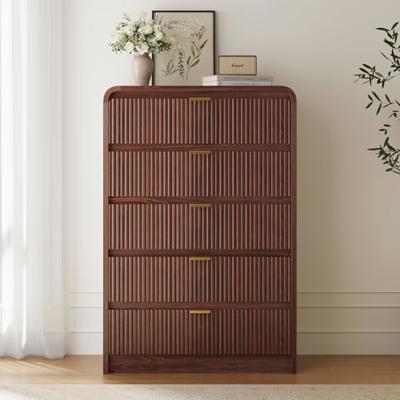 FURSUN Fluted 5 Drawers Dresser for Bedroom, 48 Tall Wooden Modern Dresser with Metal Handle, Curved Profile Design, Storage Organizer for Bedroom, L