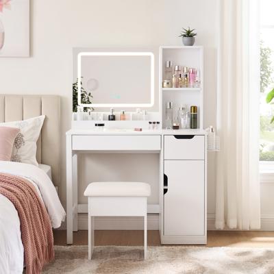 Mainstays Get Ready with Me GRWM Deluxe 2-Piece Right Vanity and Stool with Lighted Mirror and USB Power, White Finish - Walmart.com