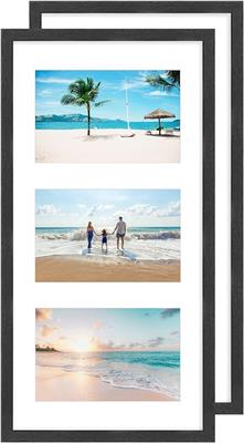 Multi 3 Aperture Picture Frame with Mount for 6x4 inch(10 x 15 cm) pictures,Black triple photo frame Made of Real Wood with Perspex Front for Wall Mou