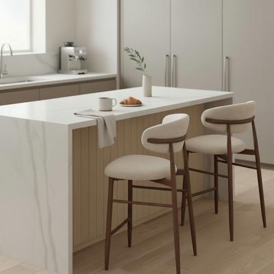 Milo 2pc Set Bar Chair Stool Fabric Seat Beige Walnut – Divano Furniture