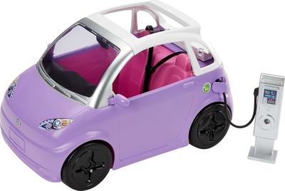 Amazon.com: Barbie Doll Accessories, Toy Car Electric Vehicle with Charging Station, Plug & Sunroof, Purple 2-Seater Transforms into Convertible : Toy
