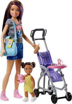 Amazon.com: Barbie Babysitting Playset with Skipper Doll, Baby Doll, Bouncy Stroller and Themed Accessories : Toys & Games