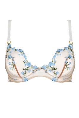 Charlotte Ciel Embroidered Plunge Bra | Luxury Blue Bridal Lingerie by Edge o’ Beyond, UK | Designer Underwear   Gifts by Edge o Beyond, UK