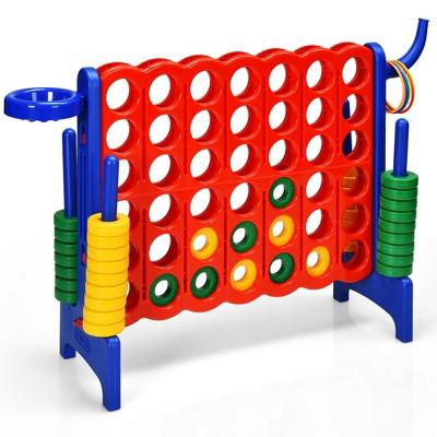 Costway 4-in-A Row Giant Game Set w/Basketball Hoop for Family Blue : Target