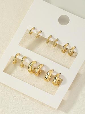 6pairs/Set Fashionable Zinc Alloy Spring Design Cuff Hoop Earrings For Women For Daily Decoration | SHEIN USA