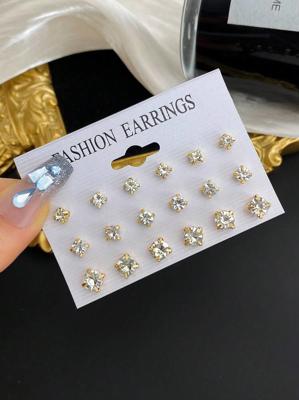 18pcs Simple & Versatile Sparkly Rhinestone Stud Earrings Set For Women, Suitable For Daily Wear | SHEIN USA