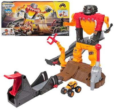 Monster Jam Smash & Bash SmashBot Playset with Launcher, Exclusive 1:64 Scale Monster Truck, 15-Inch Repairable Robot, Kids Toys for Boy and Girls Age