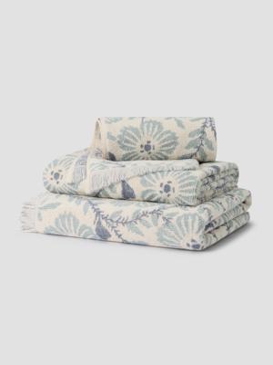 Dusk Blue Folk Floral Cotton Towels | Piglet in Bed US