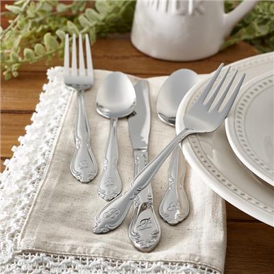 RiverRidge Rose Flatware 46-Piece Monogrammed and Non-Monogrammed Stainless Steel Silverware Set for