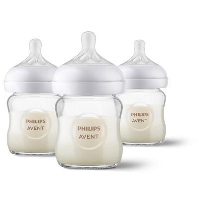 Philips Avent Natural Glass Baby Bottles with Response Nipples - 4oz/3pk: BPA-Free, Silicone Nipple, Medium Flow : Target