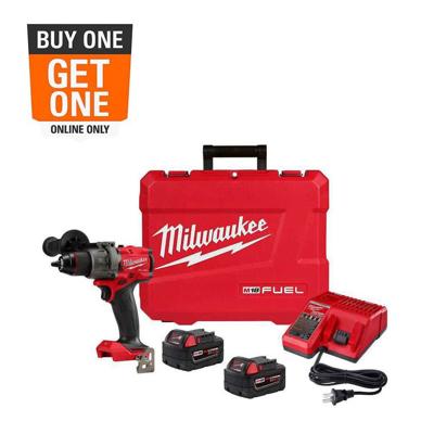 Milwaukee M18 FUEL 18V Lithium-Ion Brushless Cordless 1/2 in. Hammer Drill Driver Kit with Two 5.0 Ah Batteries and Hard Case 2904-22 - The Home Depot