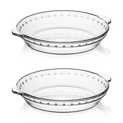 Sweejar Glass Pie Pan for Baking(2 pack), 9.5 Inches Round Baking Dish for Dinner, Non-Stick Pie Plate with Soft Wave Edge for Apple Pie, Pumpkin Pie,