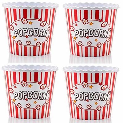 ONONEXPRESS Modern Style Reusable Plastic Popcorn Box/Popcorn Containers/Popcorn Bowls Set for Movie Theater Night - (BPA Free - Red/White 4 Pack-75 o