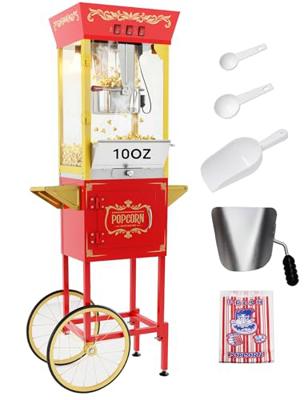 PopBria 10oz Popcorn Machine with Cart, Movie Theater Style Popcorn Maker
