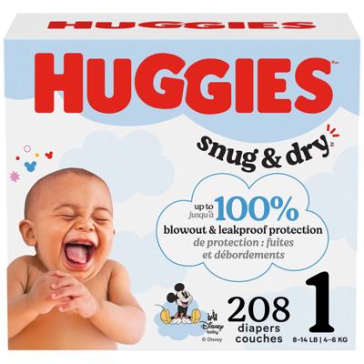 Huggies Snug & Dry Baby Diapers, Size 1 (8-14 lbs), 208 Count - Walmart.ca