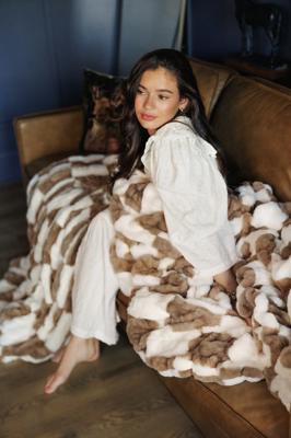 Hugs Check Milk Chocolate Plush Blanket | Minky Couture