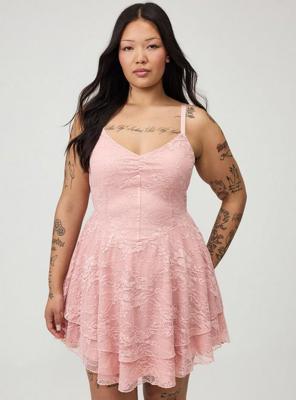 Plus Size - Lace Corset Tiered Mini Dress - Torrid