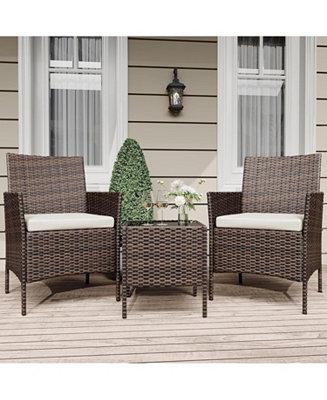 gaomon 3 Pieces Brown/Beige Rattan Patio Furniture Set with Upholstered Chairs & Coffee Table for Garden, Backyard & Porch - Macys