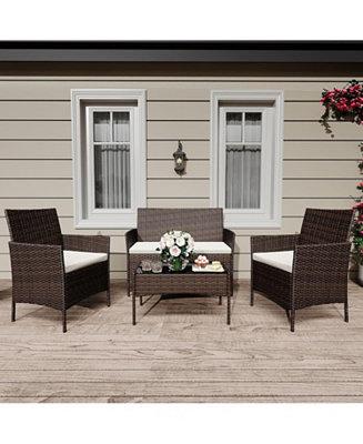 gaomon 4 Piece Wicker Rattan Patio Conversation Set with 2 Chairs, Loveseat & Coffee Table for Front Porch, Balcony, Bistro Use - Macys