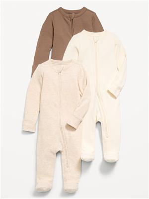 Ribbed 2-Way-Zip Sleep & Play Footed One-Piece 3-Pack for Baby | Old Navy