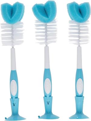 Amazon.com: Dr. Browns Reusable Sponge Baby Bottle Cleaning Brush Set with Suction Cup Stand, Scrubber and Nipple Cleaner, Blue 3-Pack : Baby