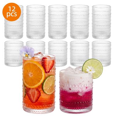 Hobnail Drinking Glasses Set of 12, Clear Embossed Glass Cups, 6 x 12 Oz & 6 x 10 Oz Tumblers - Walmart.com