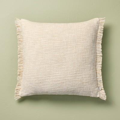 18x18 Textured Fringe Throw Pillow Sour Cream - Hearth & Hand™ with Magnolia : Target