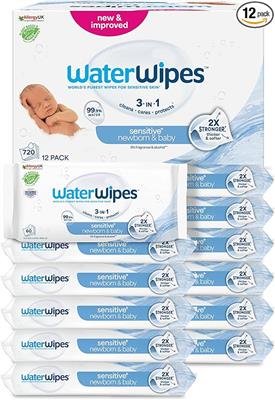 WaterWipes Sensitive  Newborn & Baby Wipes, 720 Wipes (12 Packs), 3-in-1 Cleaning, Care, Protection, 99.9% Water, Fragrance Free : Amazon.co.uk: Healt
