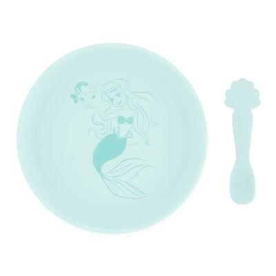 Bumkins - Disney Baby and Toddler Silicone Plate and Spoon Set, 6 Months Up, Princess Ariel