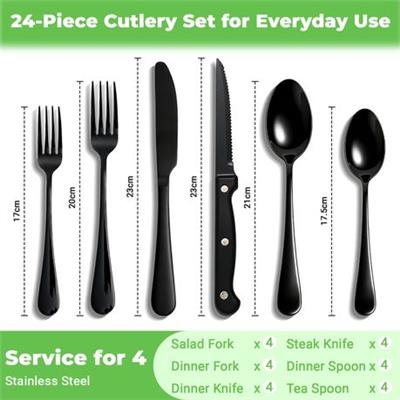 Cutlery Set Stainless Steel Black with Steak Knives for Home Dining - 24pc | Shop Today. Get it Tomorrow! | takealot.com