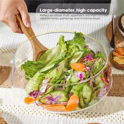 Chenshia Glass Salad Serving Bowl 28cm Large Acacia Wood Base & Utensil Set | Shop Today. Get it Tomorrow! | takealot.com