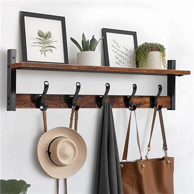 Amazon.com: Tatub 29 Rustic Coat Rack Wall Mount with Shelf, Entryway Wall Hooks with Shelf, Coat Hangers for Bathroom, Living Room, Bedroom, Rustic B