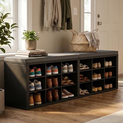 Rebrilliant 18 Pair Shoe Storage Bench, Entryway Storage Bench | Wayfair