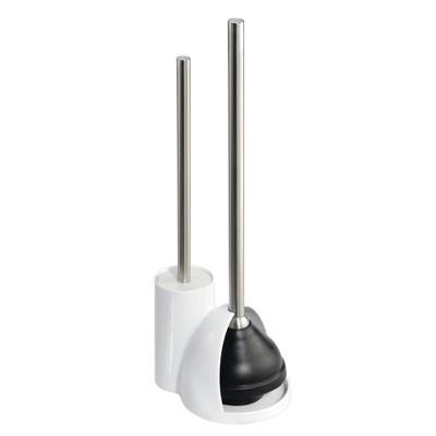 iDESIGN Toilet Brush with Holder and Plunger Set White: Durable Plastic : Target