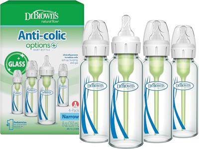 Amazon.com : Dr. Browns Anti-Colic Options+ Narrow Glass Baby Bottle with Level 1 Slow Flow Nipple, BPA-Free, 4 oz/120mL, 4-Pack : Baby