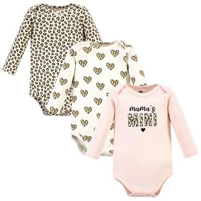 Hudson Baby Infant Girl Cotton Long-Sleeve Bodysuits, Leopard Hearts 3 Pack, 0-3 Months : Target