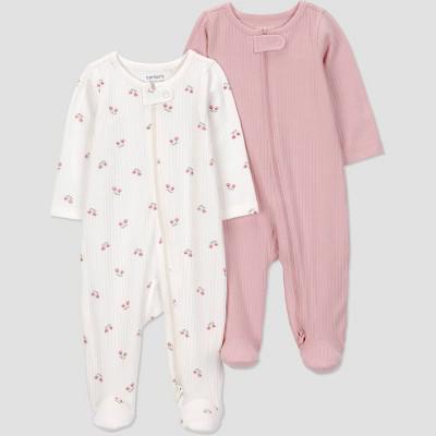 Carters Just One You® Baby Girls 2pk Floral Long Sleeve Sleep N Play Footed Pajamas - Ivory/Pink Newborn : Target